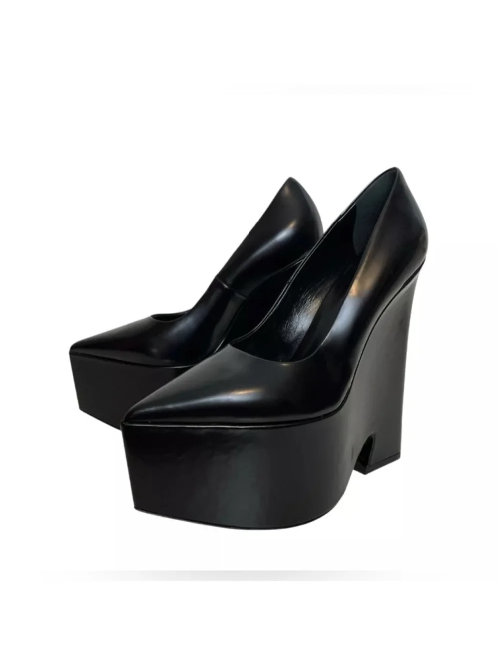 Versace Tempest Platform Pumps Black High Heels Leather Pointed Toe IT 39.5